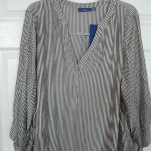 Apt 9 Black White Stripe 3/4 Tie Sleeve Blouse